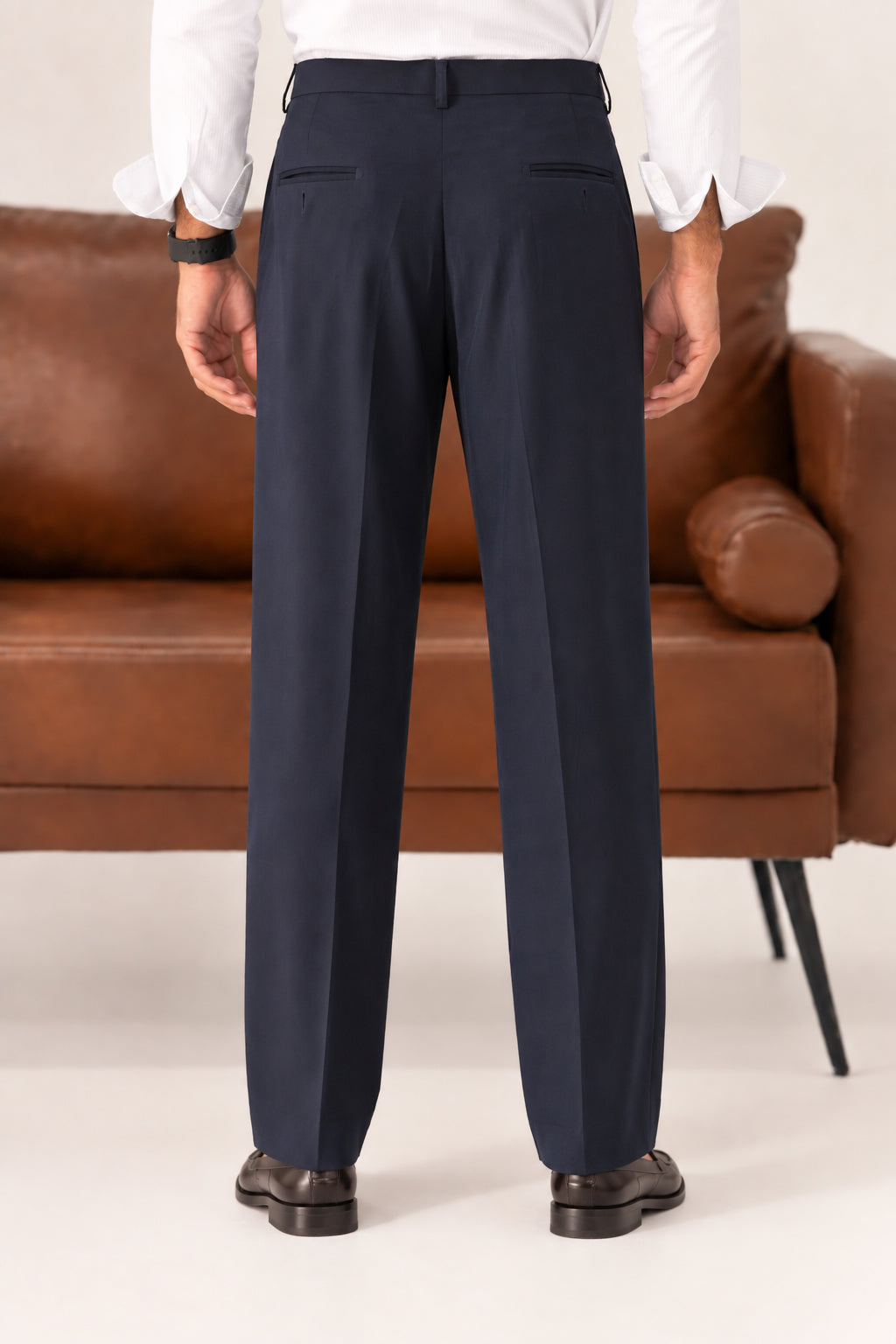 Navy Coin-Pocket Relaxed Dress Pants