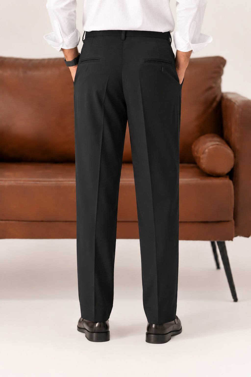 Black Coin-Pocket Relaxed Dress Pants