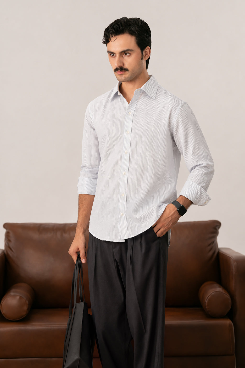 Light Blue Pinstripe Casual Shirt - Men