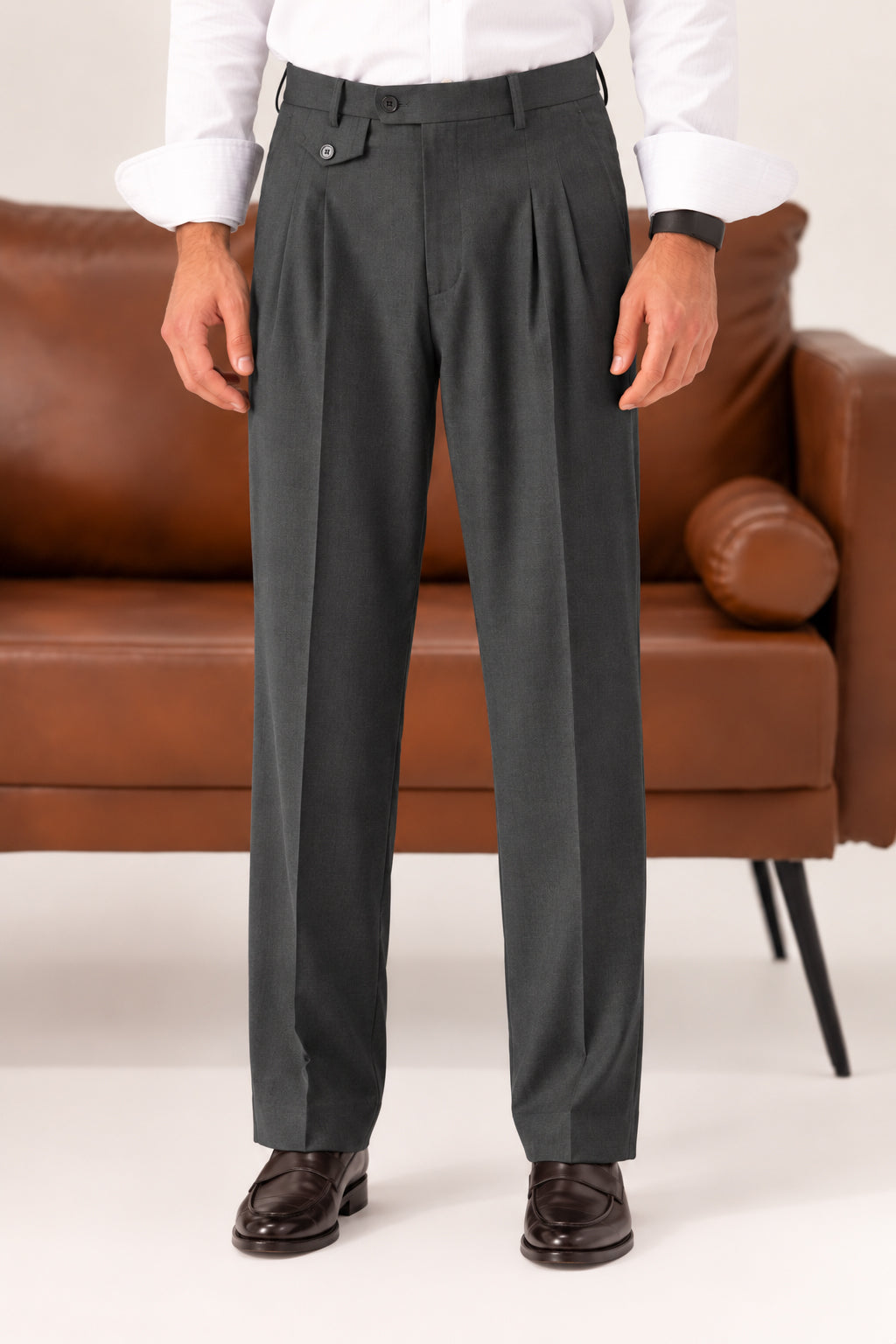 Grey Coin-Pocket Relaxed Dress Pants