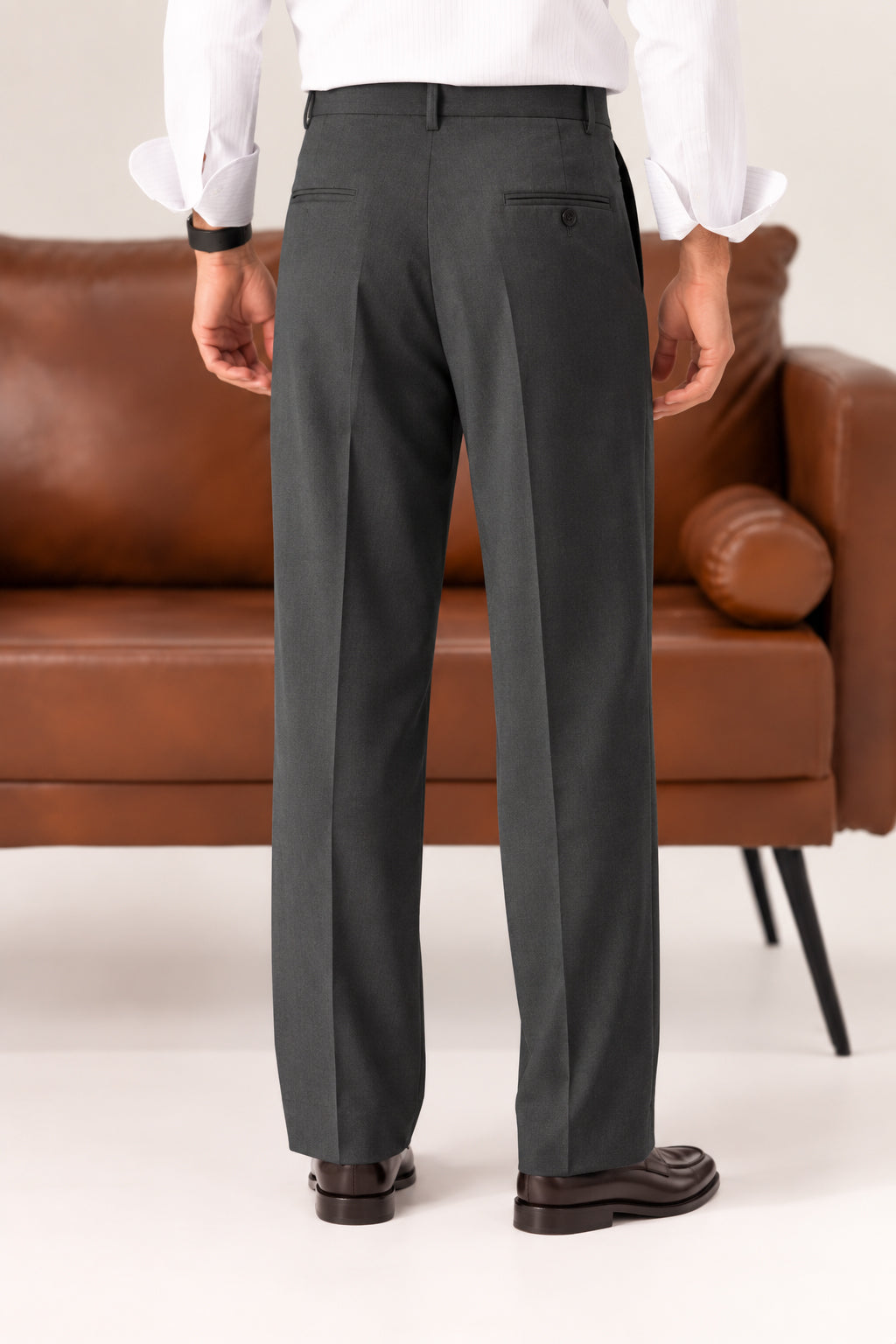 Grey Coin-Pocket Relaxed Dress Pants