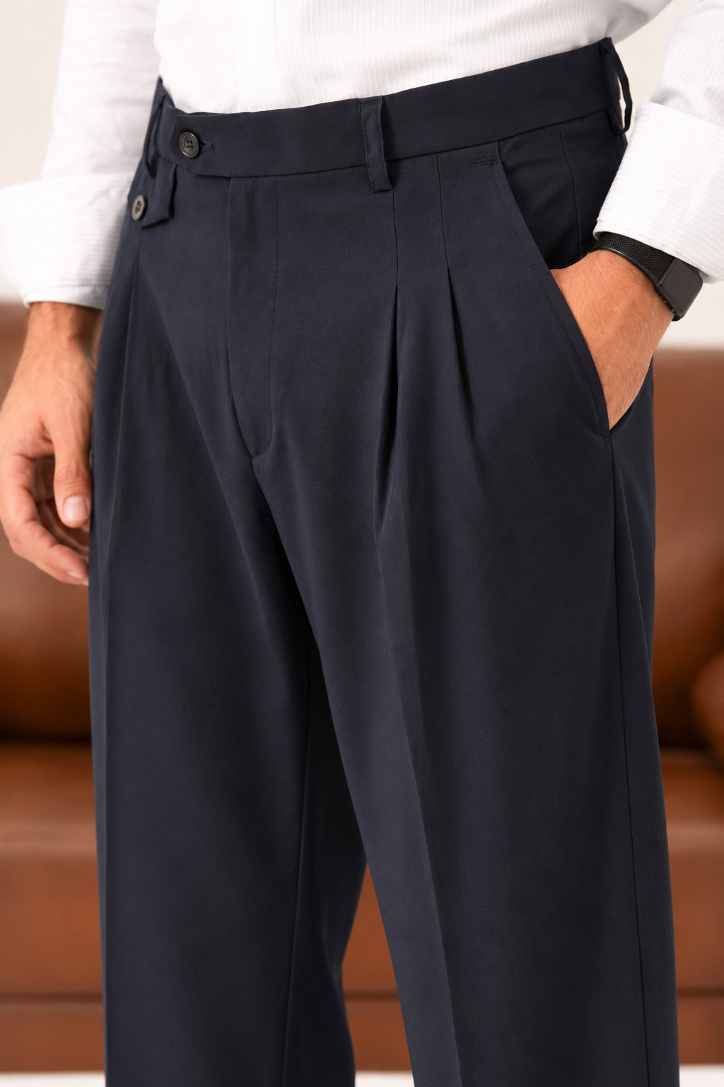 Navy Coin-Pocket Relaxed Dress Pants