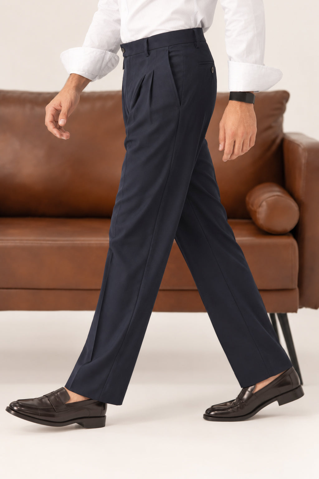 Navy Coin-Pocket Relaxed Dress Pants