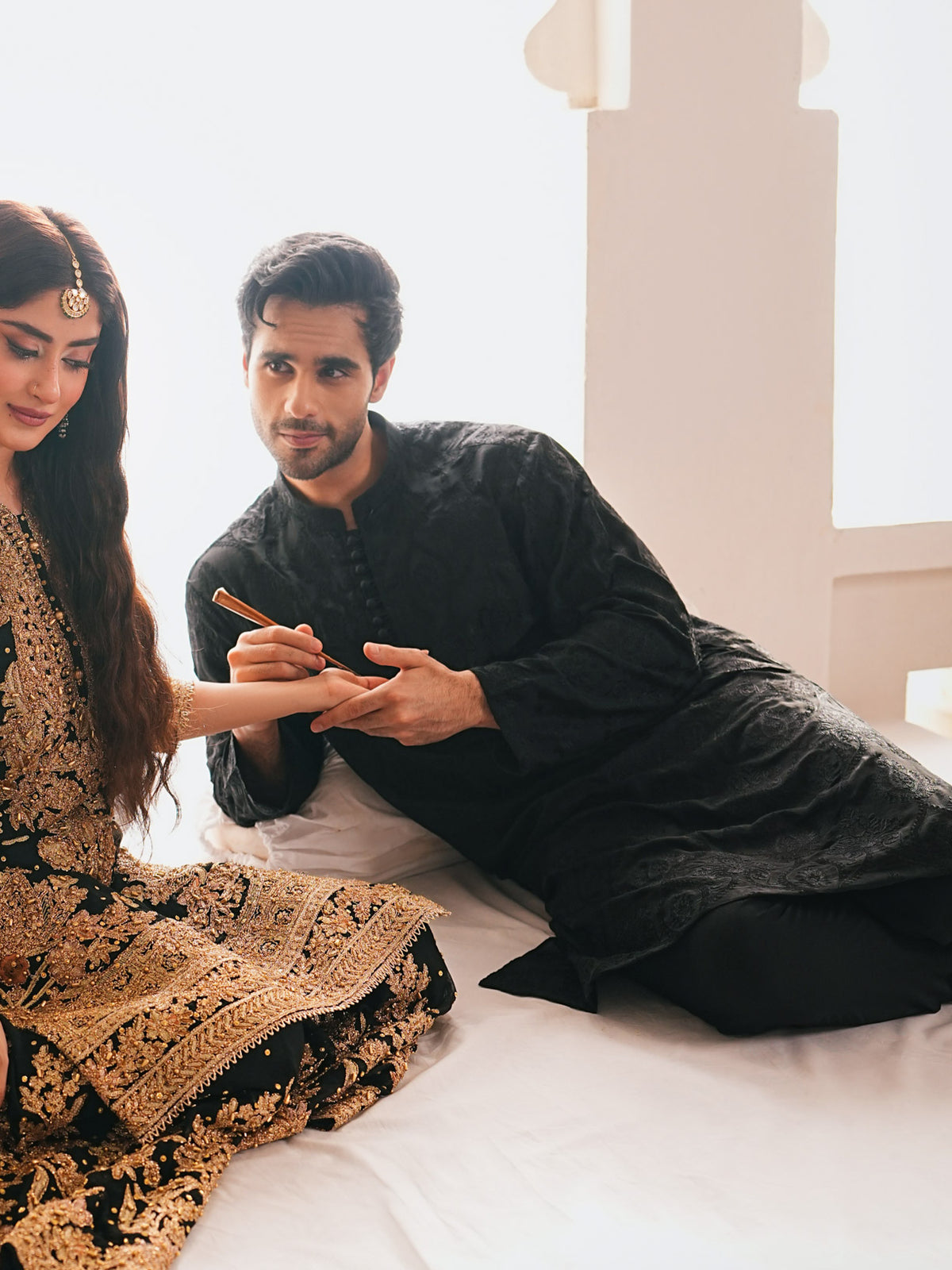 Zauq - Black Raw Silk Embroidered Kurta Trouser - Men