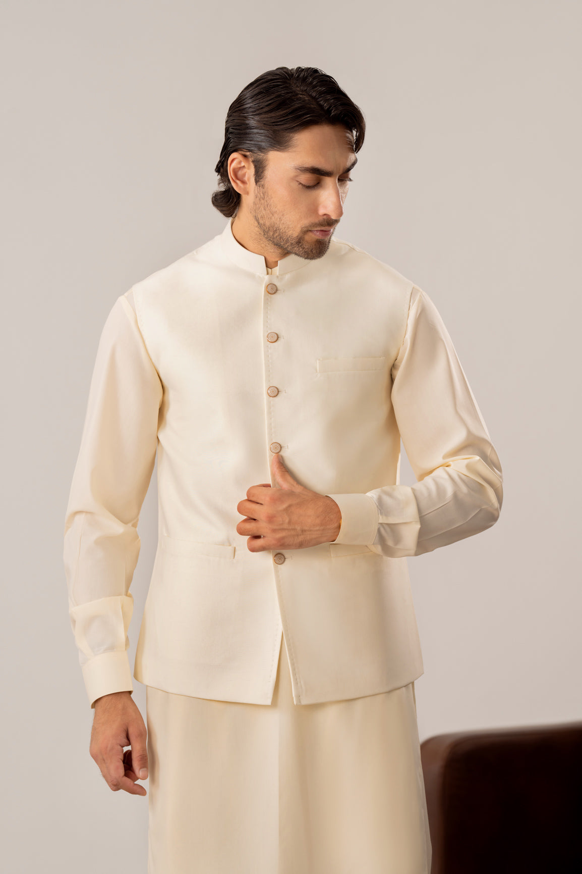 Bosky White Kurta Shalwar with Pick-Stitch Matching Waistcoat - Men - Men