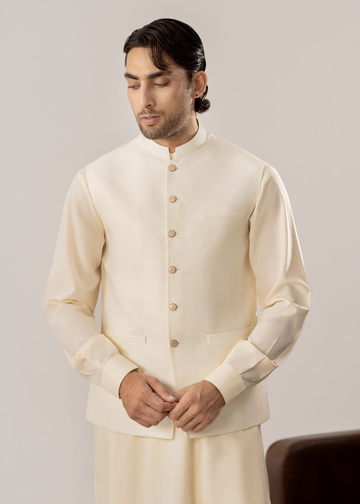 Bosky White Kurta Shalwar with Pick-Stitch Matching Waistcoat - Men - Men