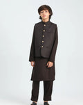 Dark Brown Kurta Trouser with Suiting Waistcoat - Kids