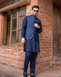 Navy Blue Kurta Trouser with Suiting Waistcoat - Round Cut - Men