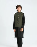 Black Kurta Trouser with Army Green Suiting Waistcoat - Kids