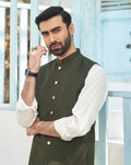 Army Green Suiting Waistcoat - Round Cut - Men