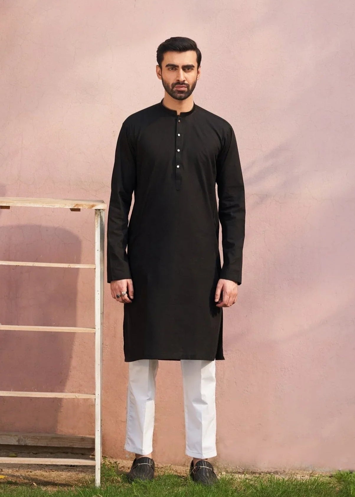 Black Cotton Kurta - Man