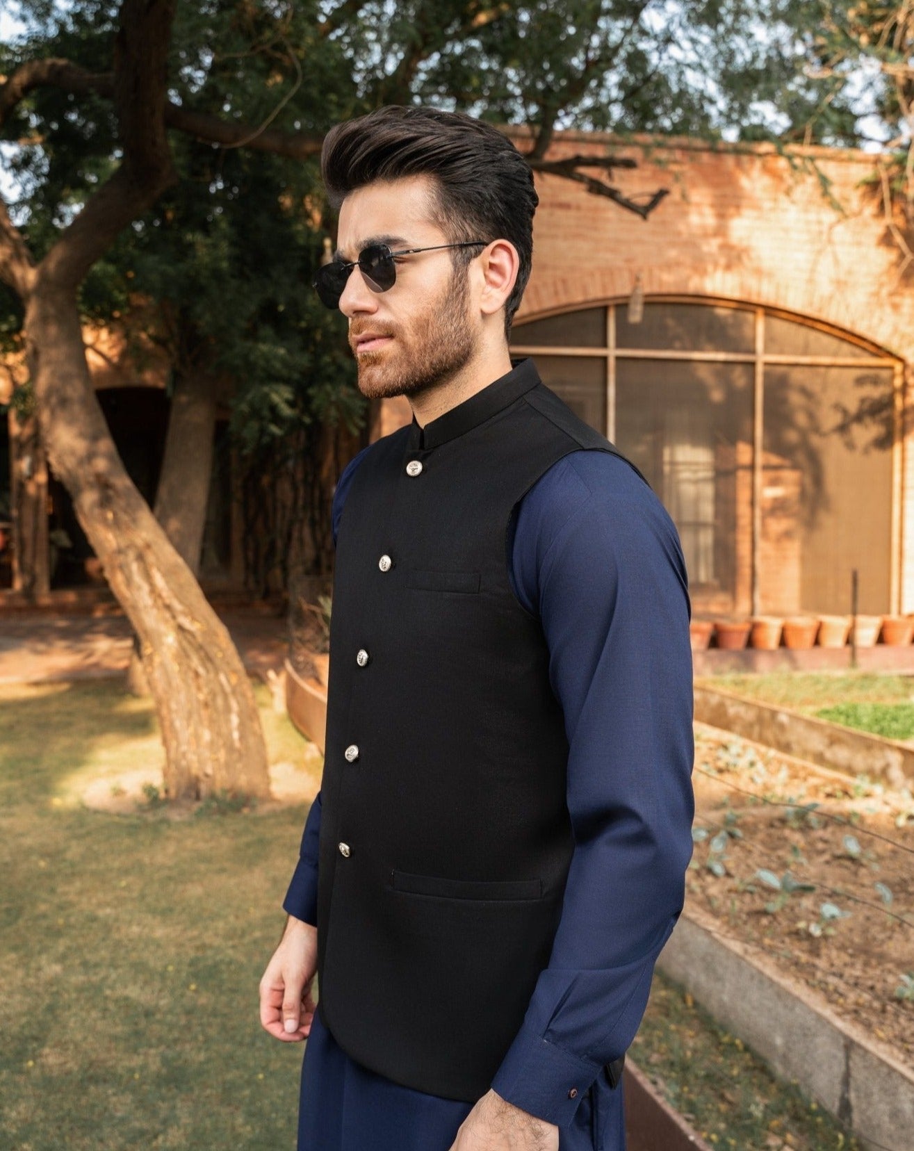 Black suit with black waistcoat sale