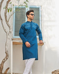 French Blue Cotton Kurta Trouser - Men