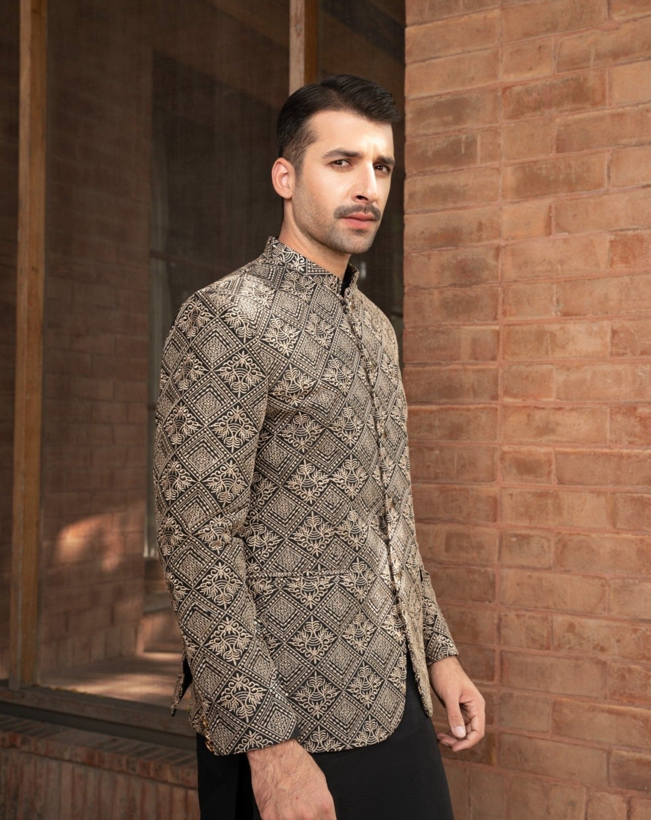 Gold Black Embroided Prince Coat - Muraqsh Wedding Menswear Outfits