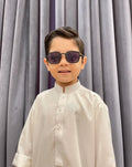 Off White Blended Kurta Trouser - Kids